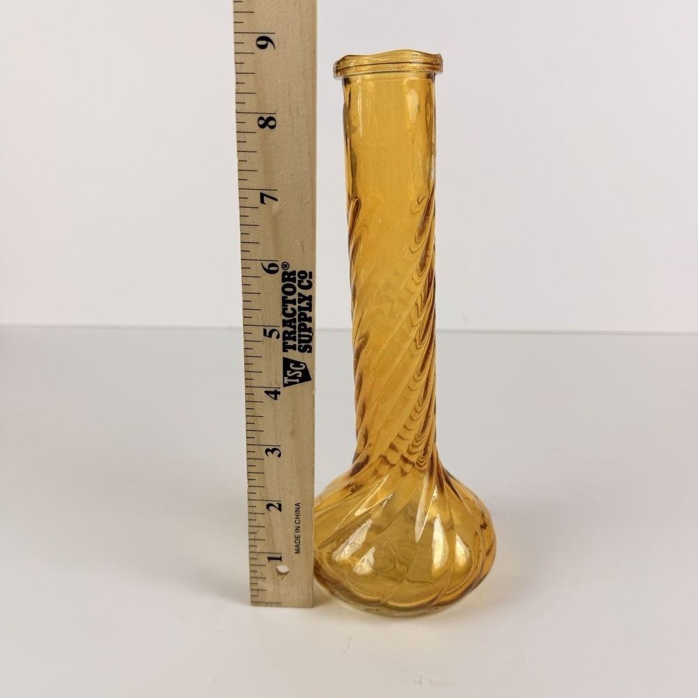 Vintage Amber Glass Swirl Vase Tall MCM Art Glass‎ Bud Vase Decor - Picture 6 of 7